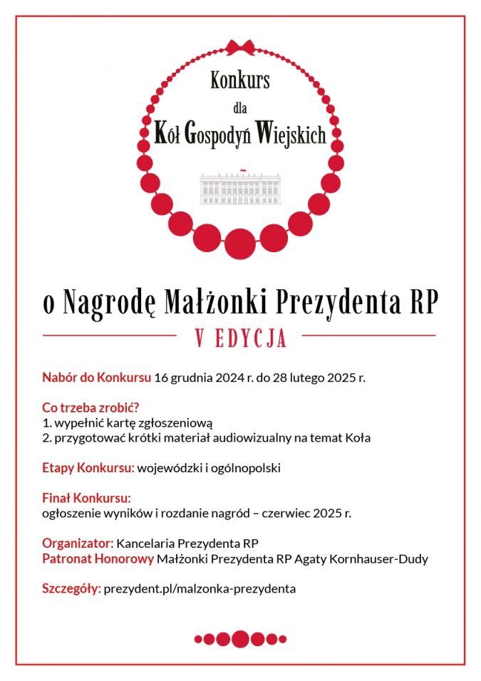 Plakat informujący o szczegółach konkursów. Na nim znajduje się: nazwa, adres strony internetowej, nazwa organziatora, terminy i wymagania.