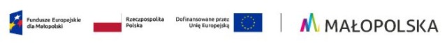 pasek z logami: fundusze europejskie dla małoposlki. flaga RP, flaga UE oraz logo Małopolska